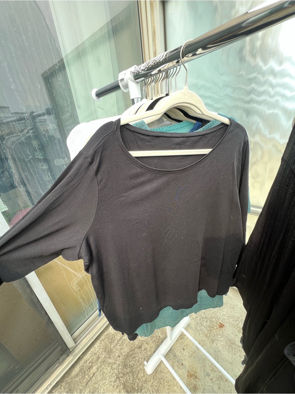 Eileen Fisher Black Long-Sleeve Scoop Neck Top